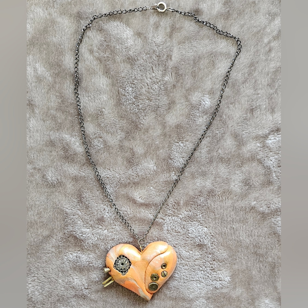 Handmade steam punk heart necklace